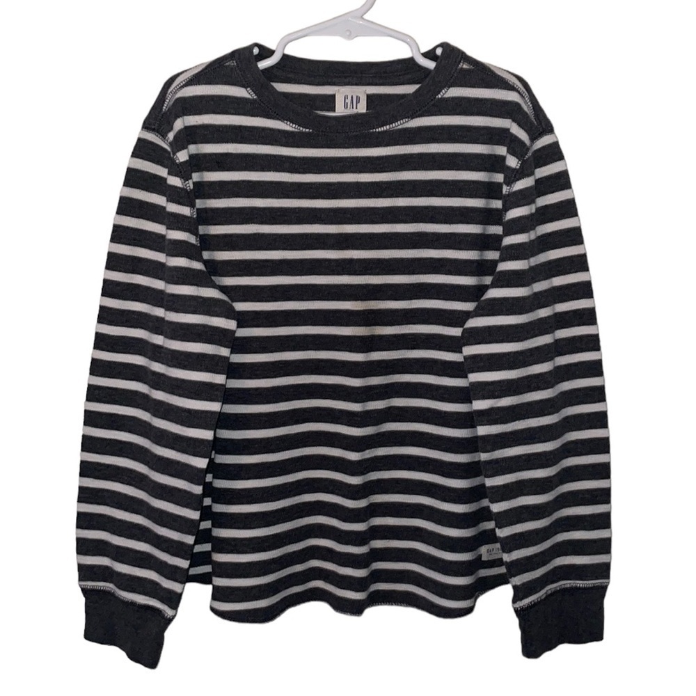GAP‎ Boys White/Gray Striped Long Sleeve Crewneck Sweatshirt Size M(8)